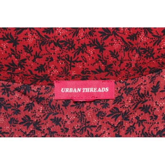 ASOS Urban Threads, Ditsy Floral V-Neck Long-Sleeve Swing Dress, Burgundy (18W) - Picture 9 of 15